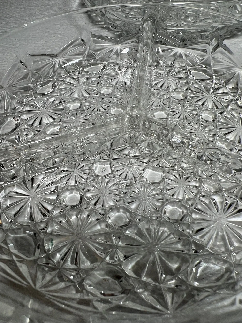 Vintage Clear Glass Divided Dish Daisy and Button Pattern- Set of 2
